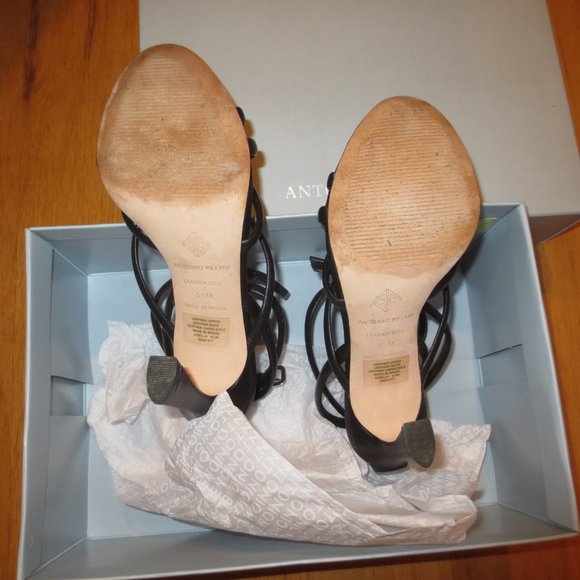 LAST CHANCE  ANTONIO MELANI Black Leather Ankle Strap High Heel Sandals - Picture 9 of 9